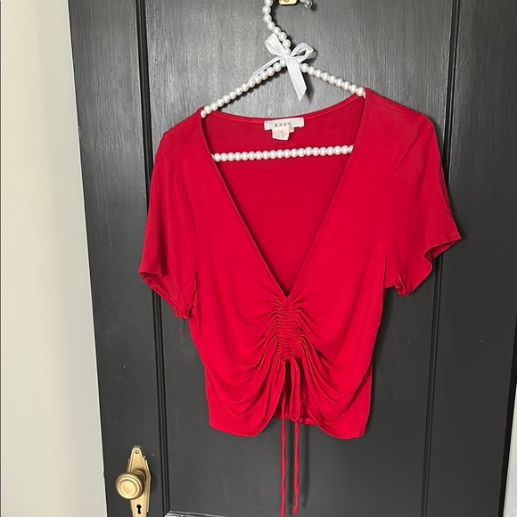 gaze Tops - Red Ruched Crop Blouse